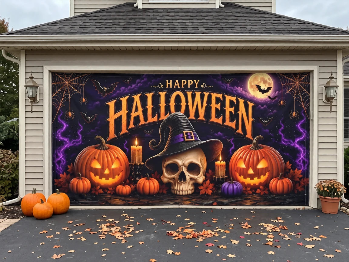 Wicked Halloween | Skull & Pumpkin Halloween Garage Door Cover