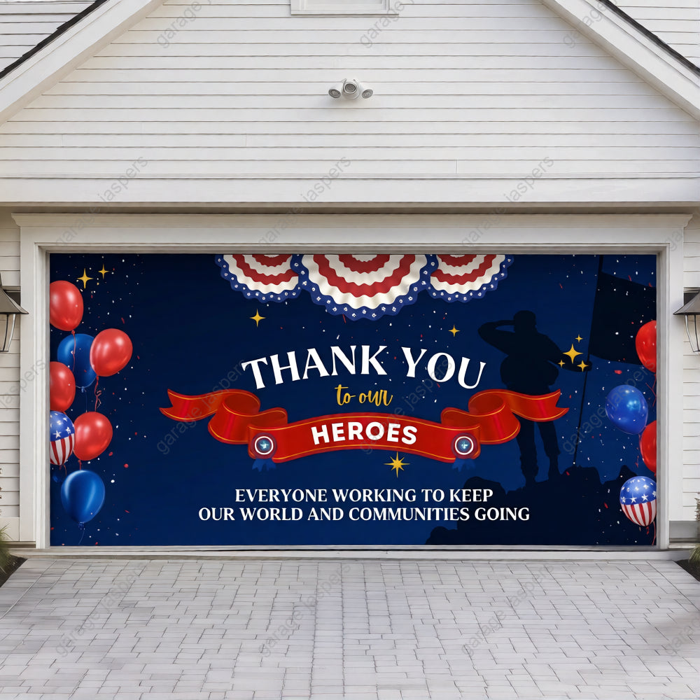 Thank You Heroes | Patriotic Garage Door Cover