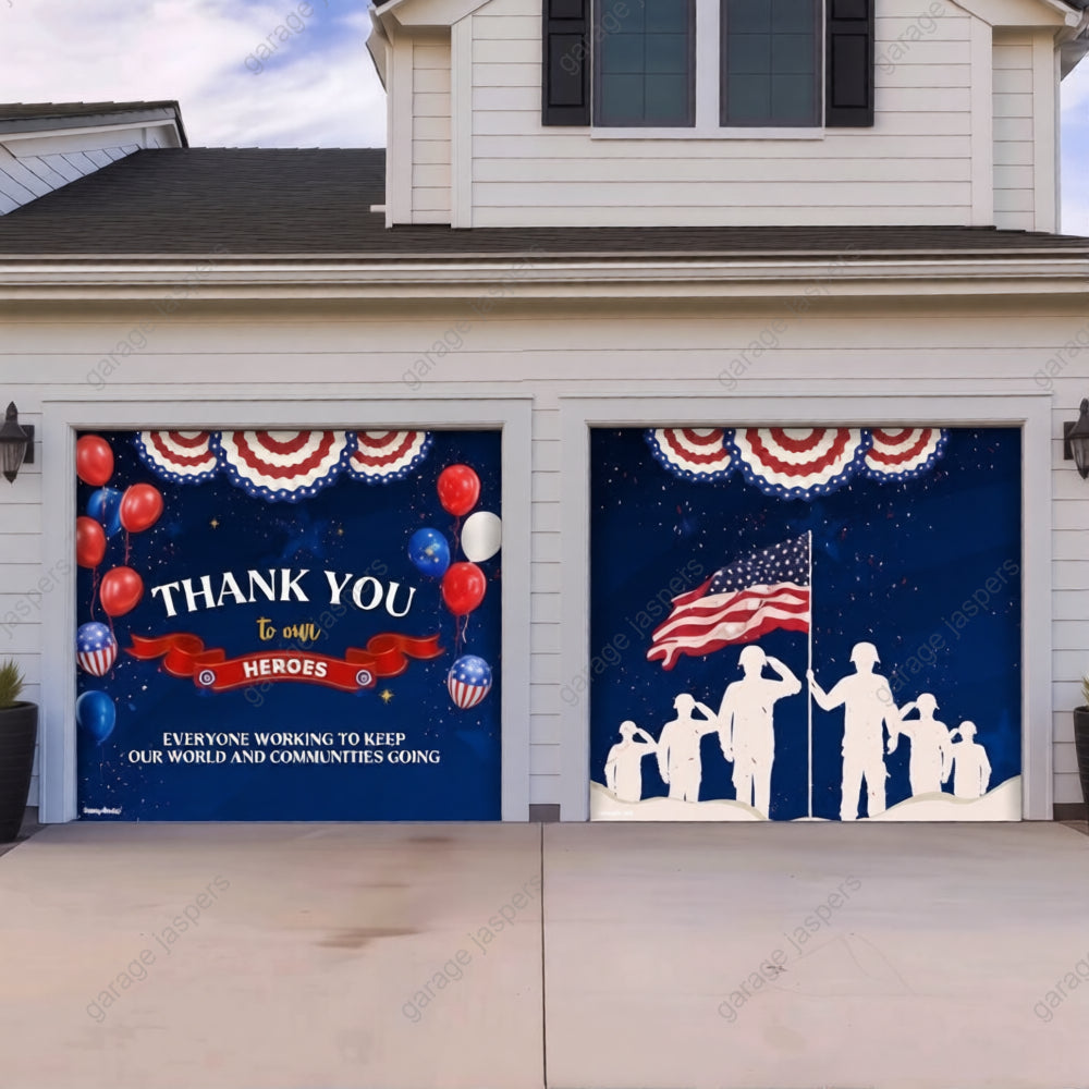 Thank You Heroes | Patriotic Garage Door Cover