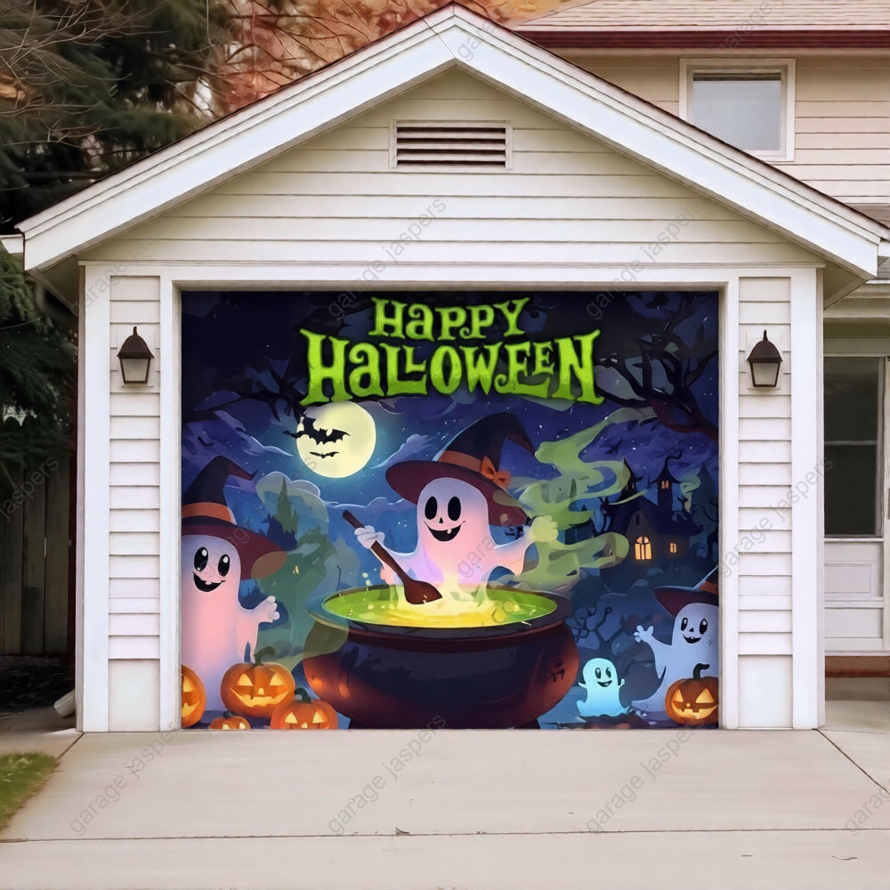 Cute Ghosts  (Glow)| Halloween Garage Door Cover