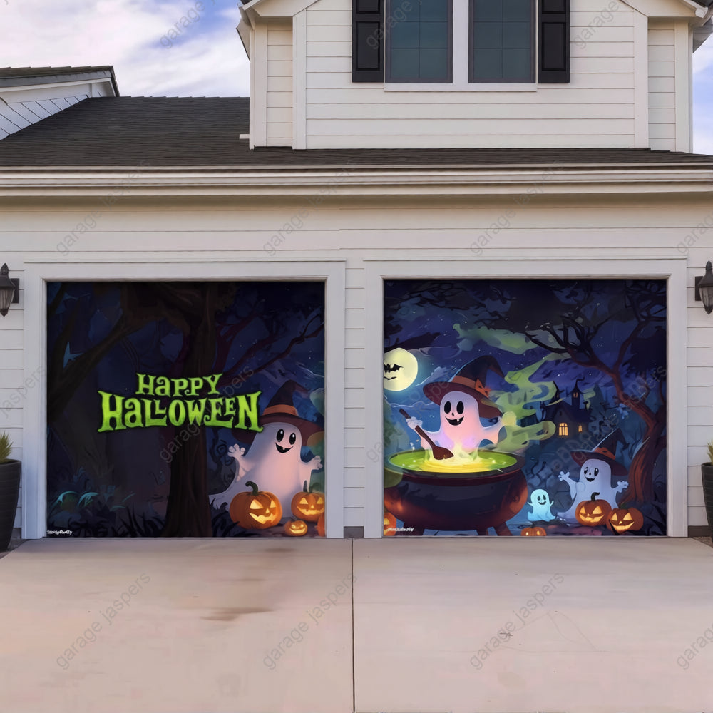 Cute Ghosts  (Glow)| Halloween Garage Door Cover