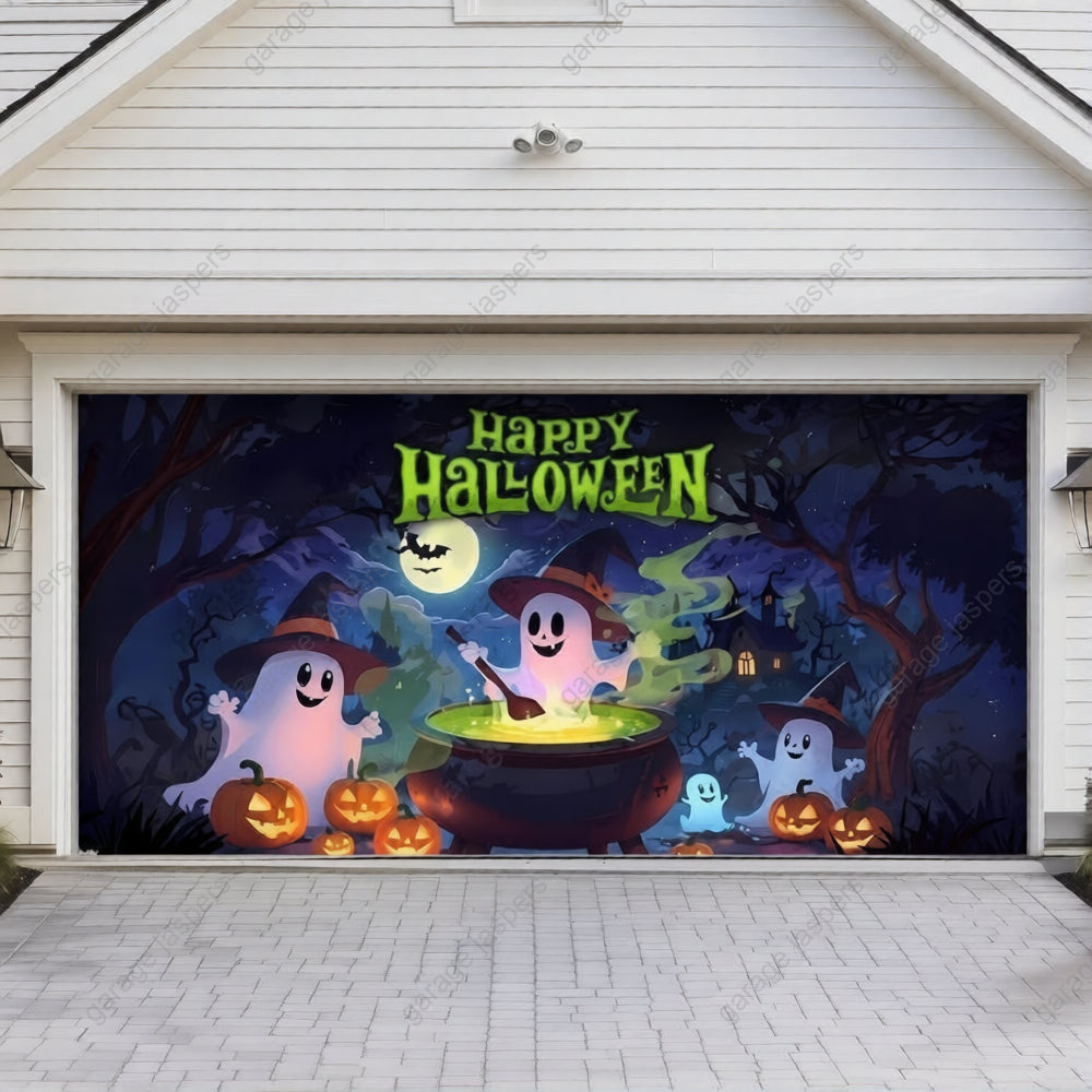 Cute Ghosts  (Glow)| Halloween Garage Door Cover
