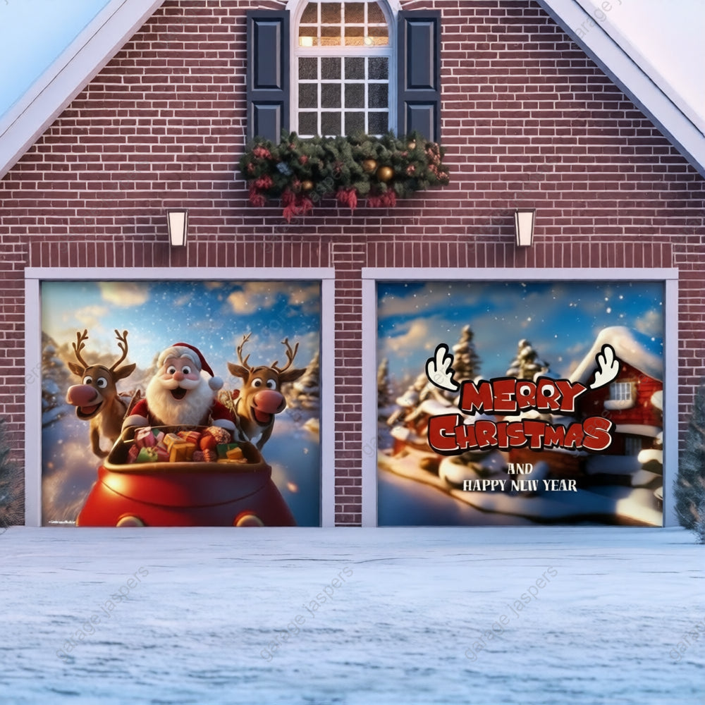 Santa & Reindeers | Christmas Garage Door Cover