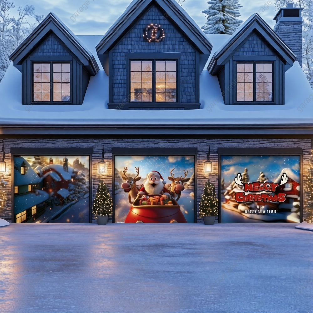 Santa & Reindeers | Christmas Garage Door Cover