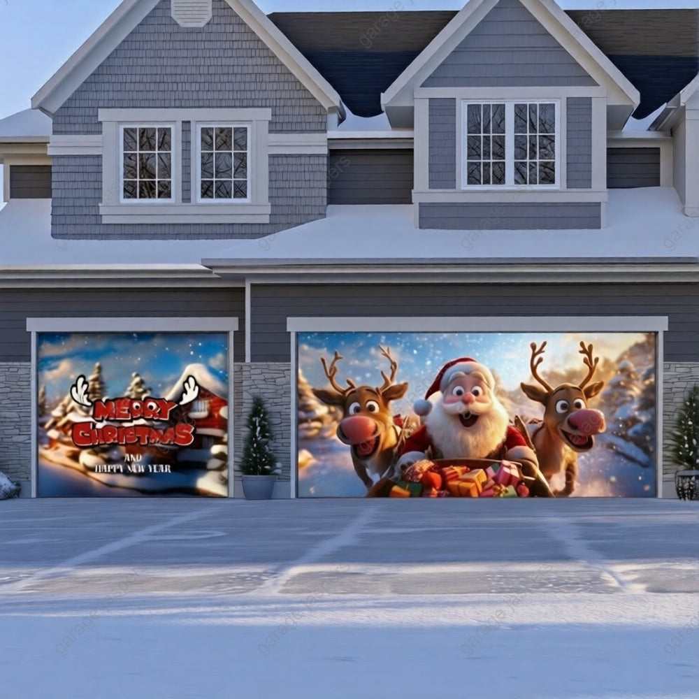 Santa & Reindeers | Christmas Garage Door Cover