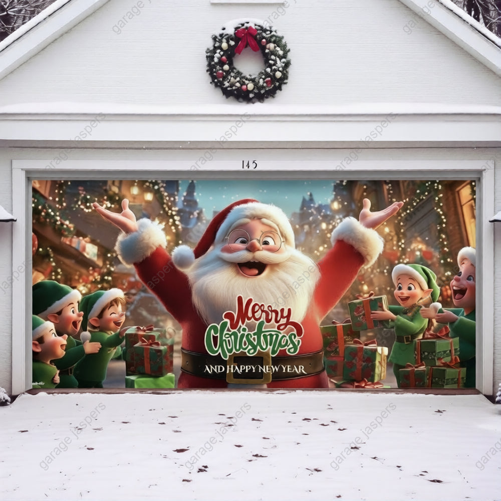 Santa And Elves | Christmas Garage Door Cover