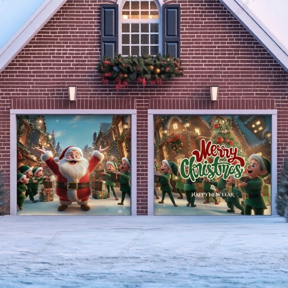 Santa And Elves | Christmas Garage Door Cover