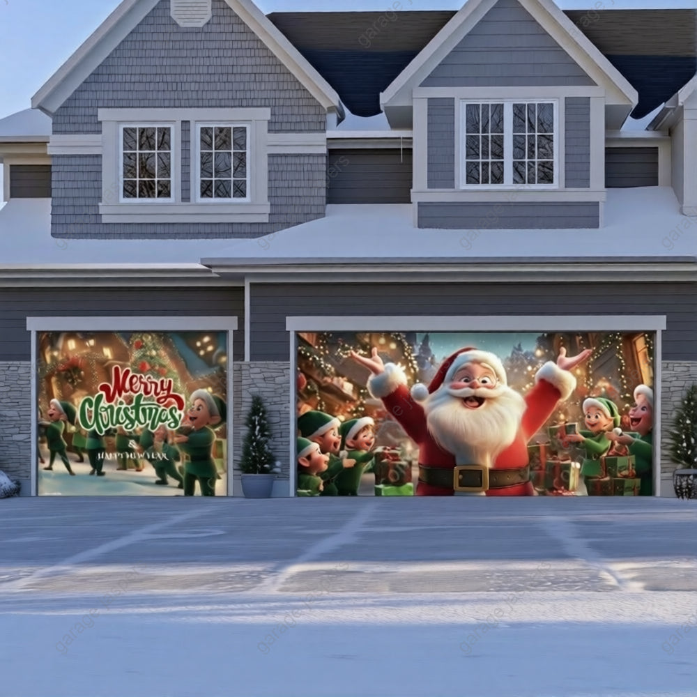 Santa And Elves | Christmas Garage Door Cover