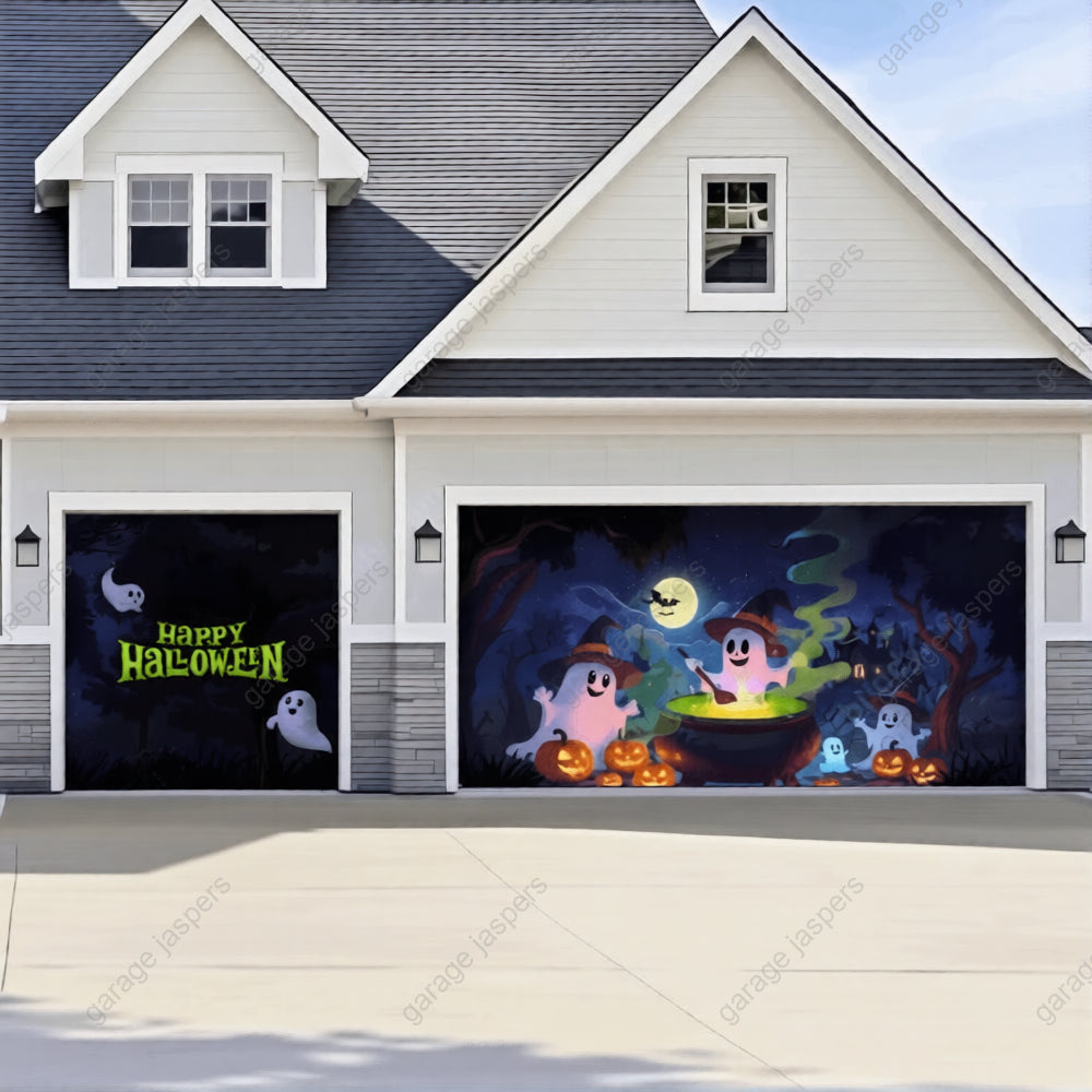 Cute Ghosts  (Glow)| Halloween Garage Door Cover