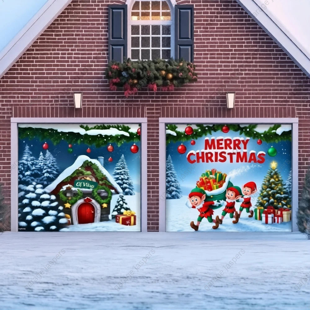 Elf Village | Christmas Garage Door Cover
