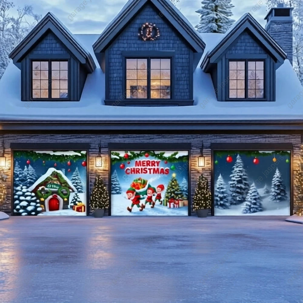 Elf Village | Christmas Garage Door Cover