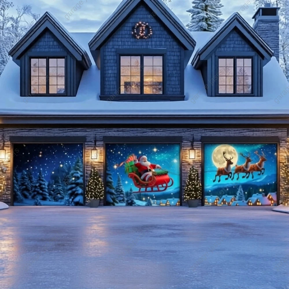Santa's Flight (Glow) | Christmas Garage Door Cover