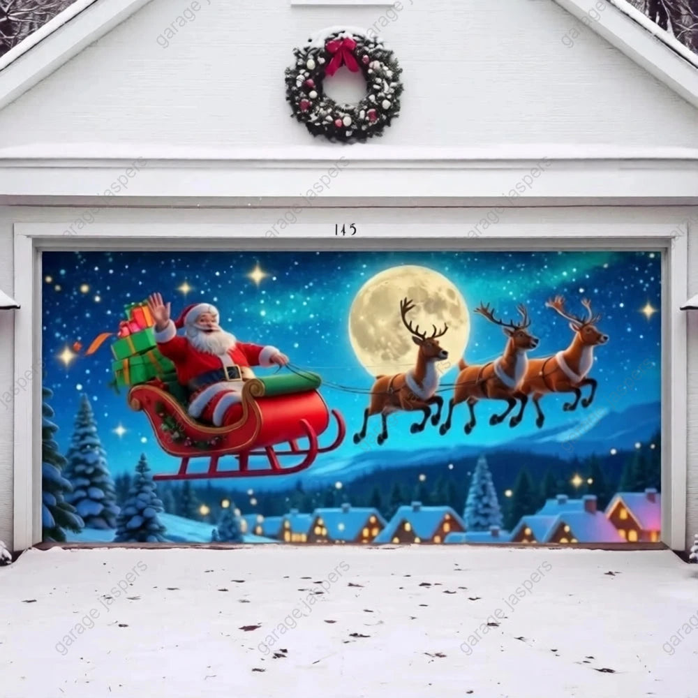 Santa's Flight | Christmas Garage Door Cover