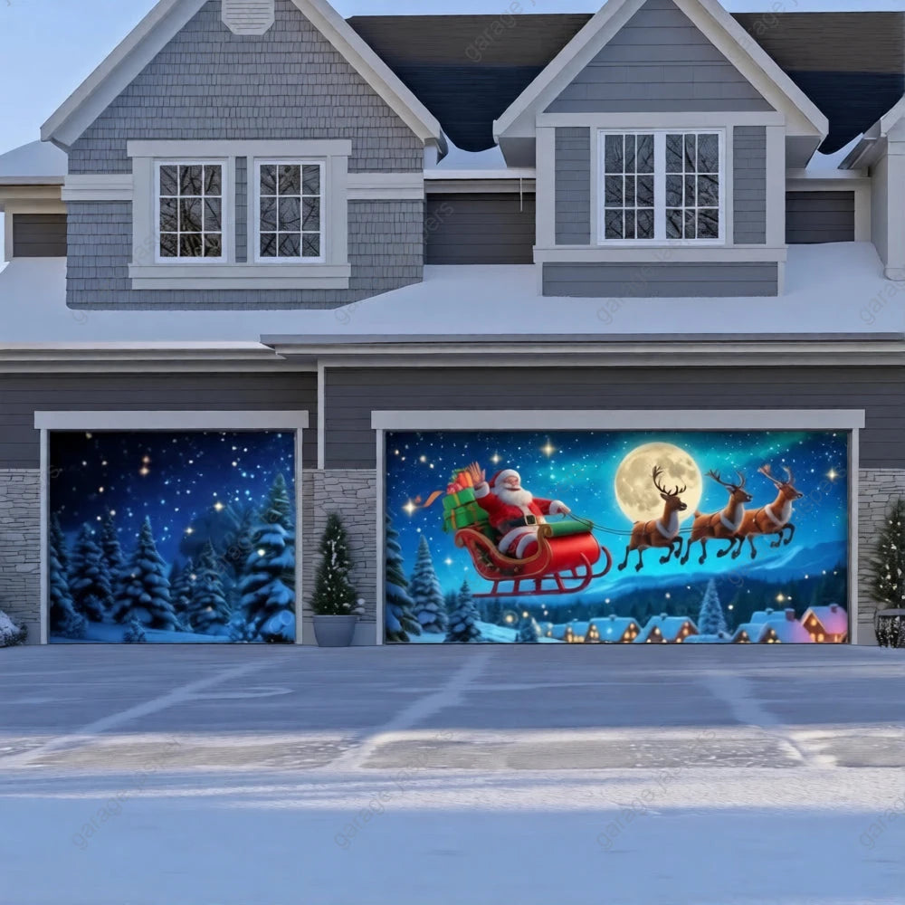 Santa's Flight (Glow) | Christmas Garage Door Cover
