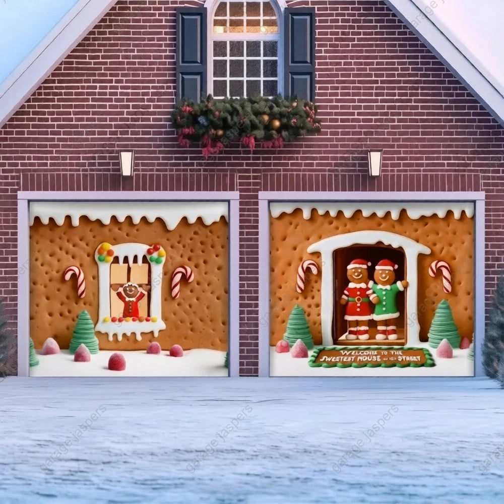 Gingerbread Family | Christmas Garage Door Cover