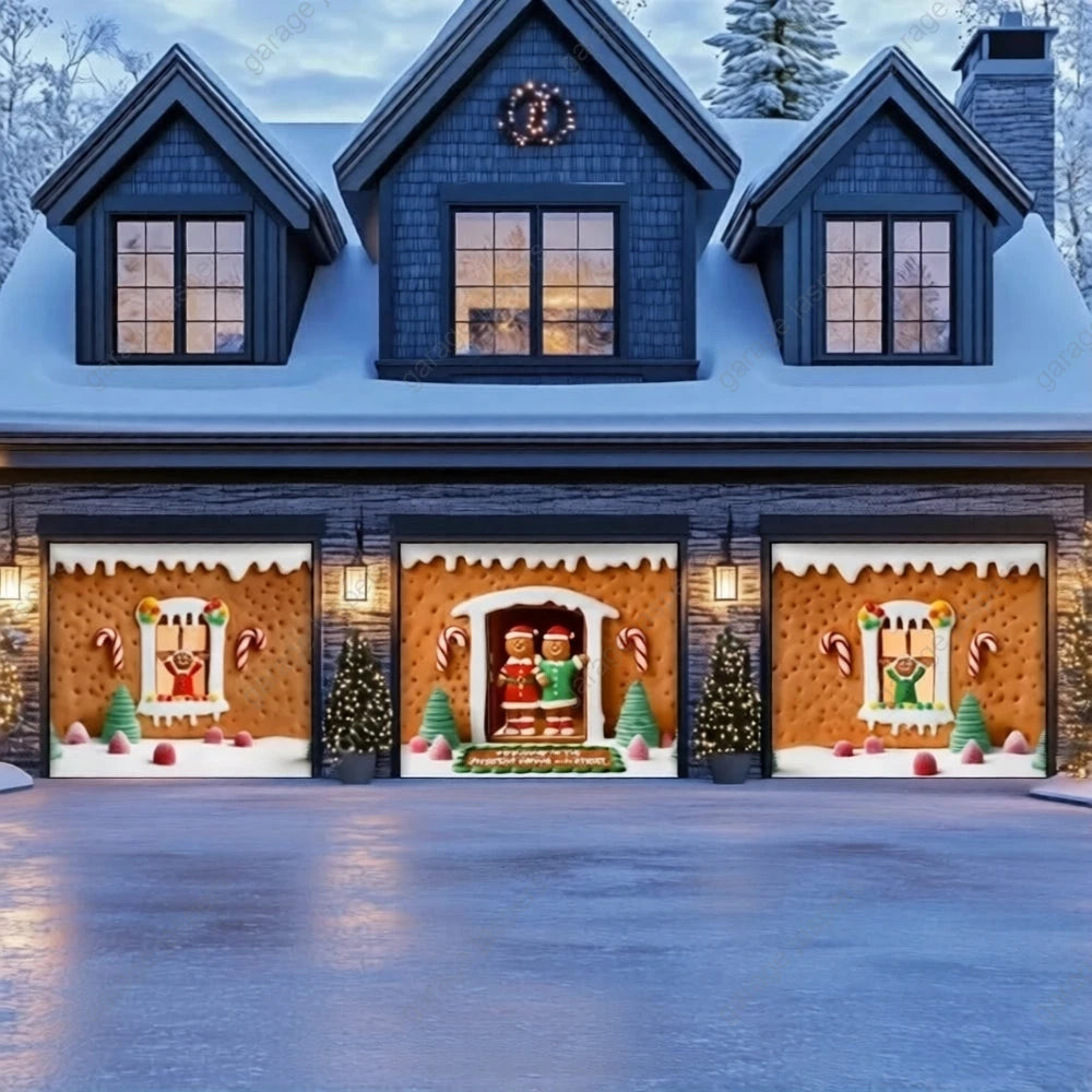 Gingerbread Family | Christmas Garage Door Cover