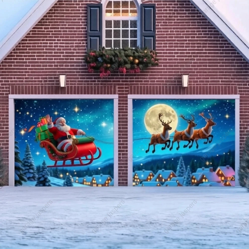 Santa's Flight | Christmas Garage Door Cover