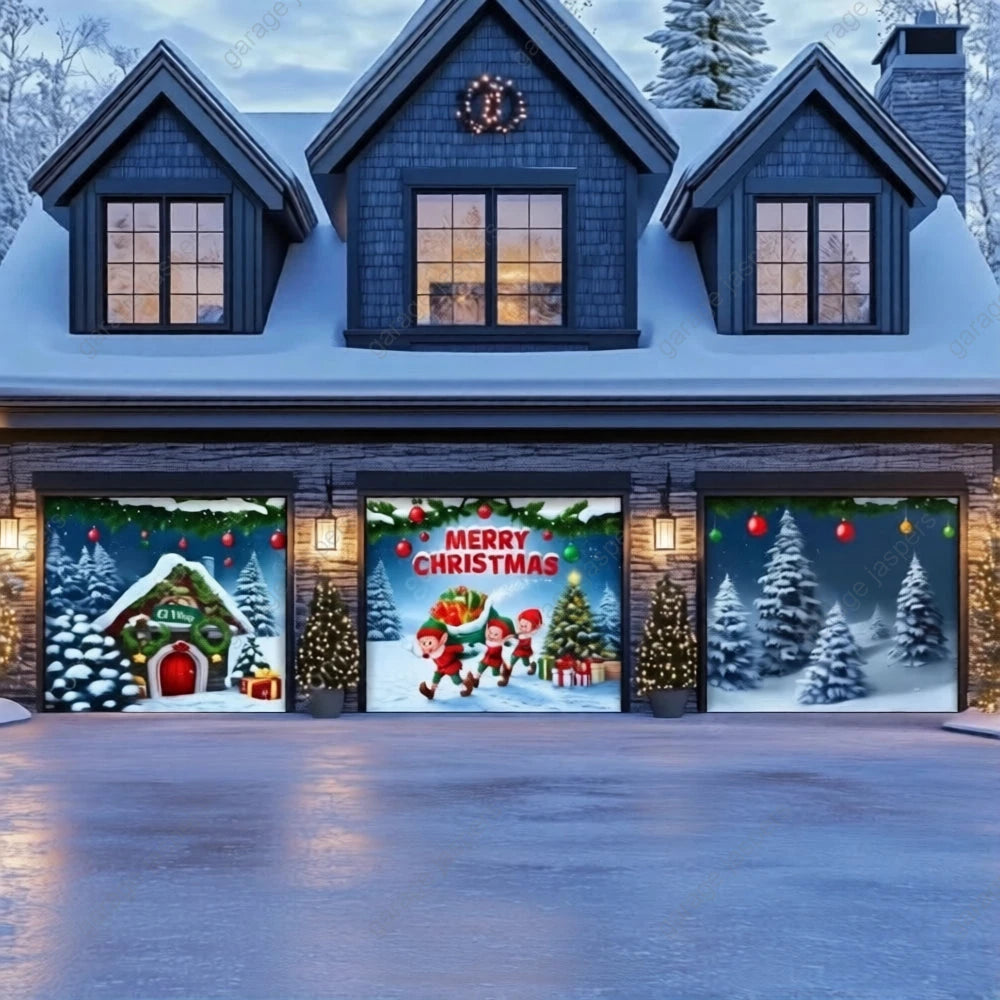Elf Village | Christmas Garage Door Cover