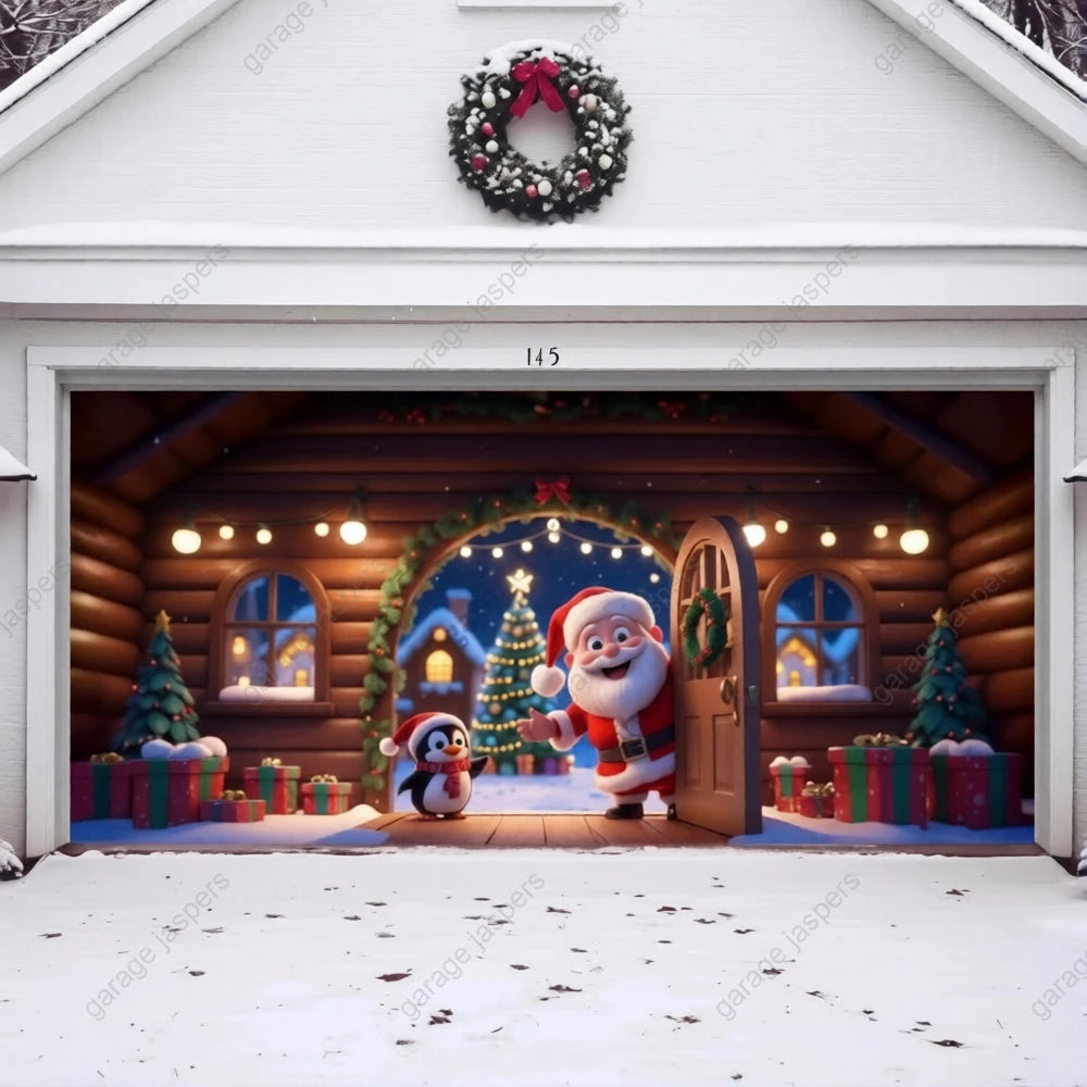 Santa's Cabin | Christmas Garage Door Cover