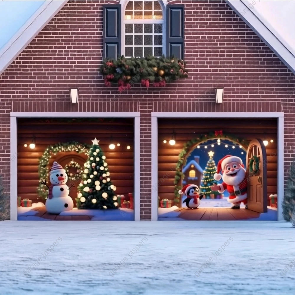 Santa's Cabin | Christmas Garage Door Cover