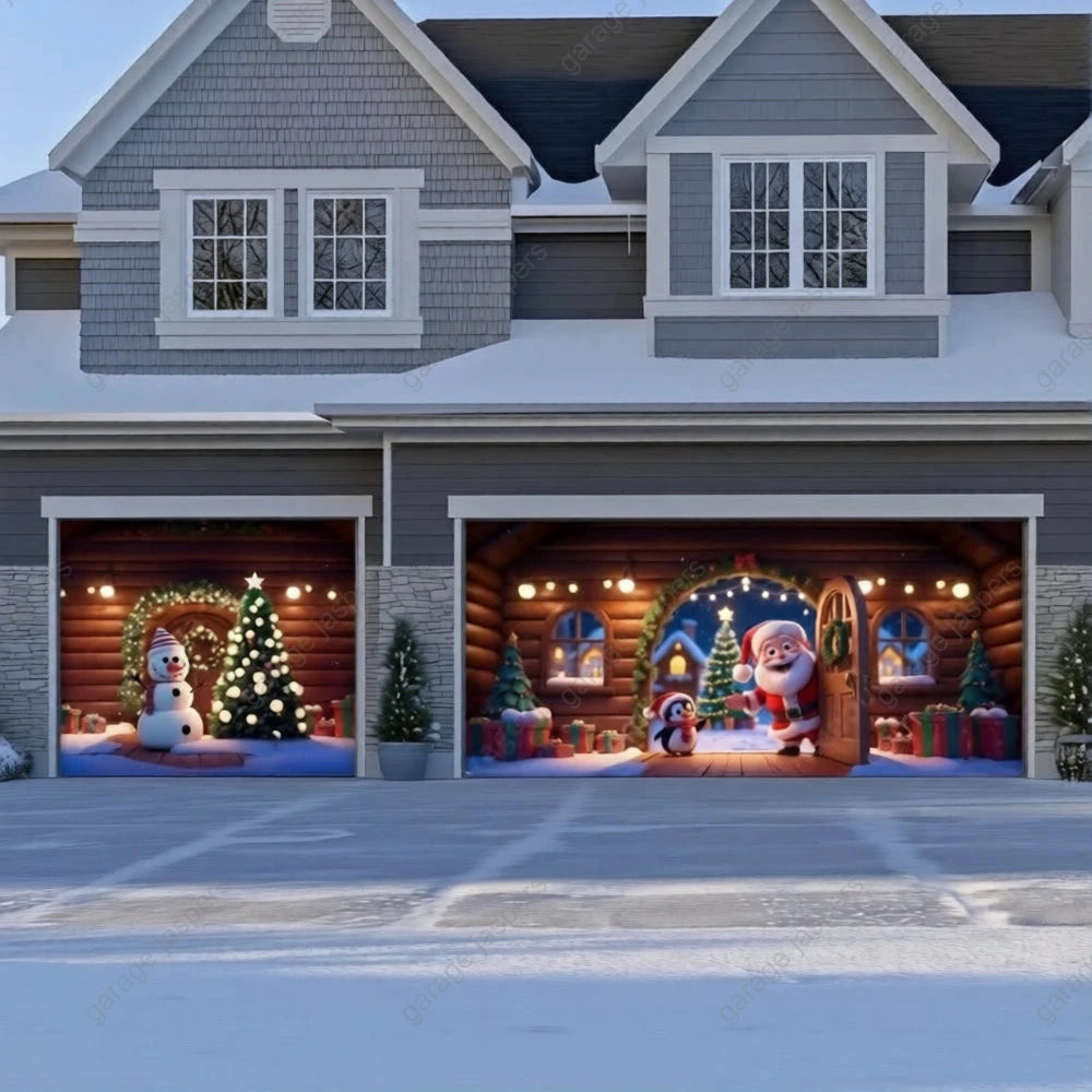 Santa's Cabin | Christmas Garage Door Cover