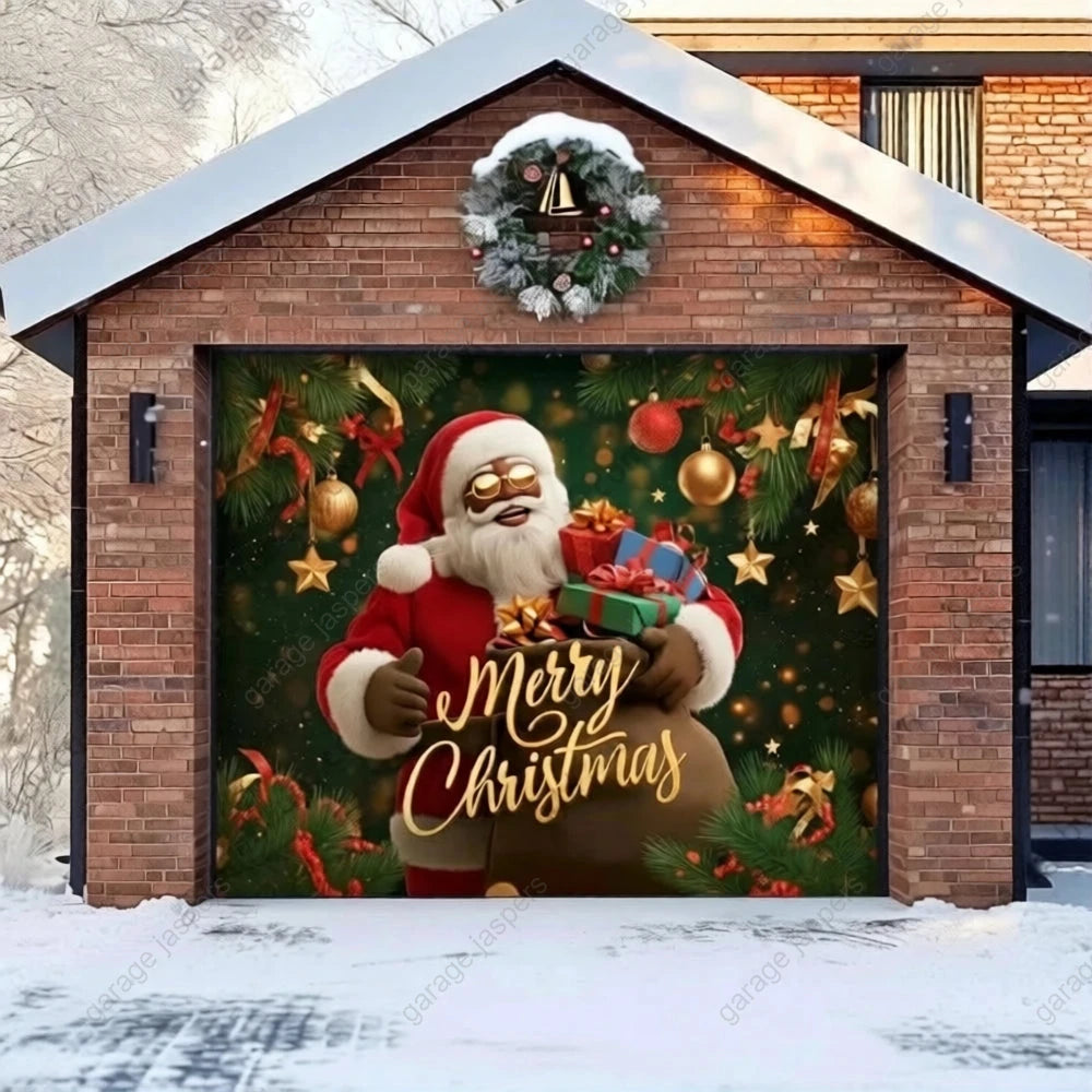 Black Santa | Christmas Garage Door Cover