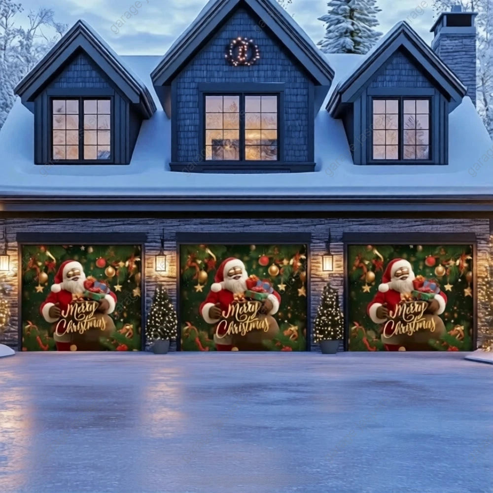 Black Santa | Christmas Garage Door Cover
