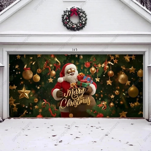 Black Santa | Christmas Garage Door Cover