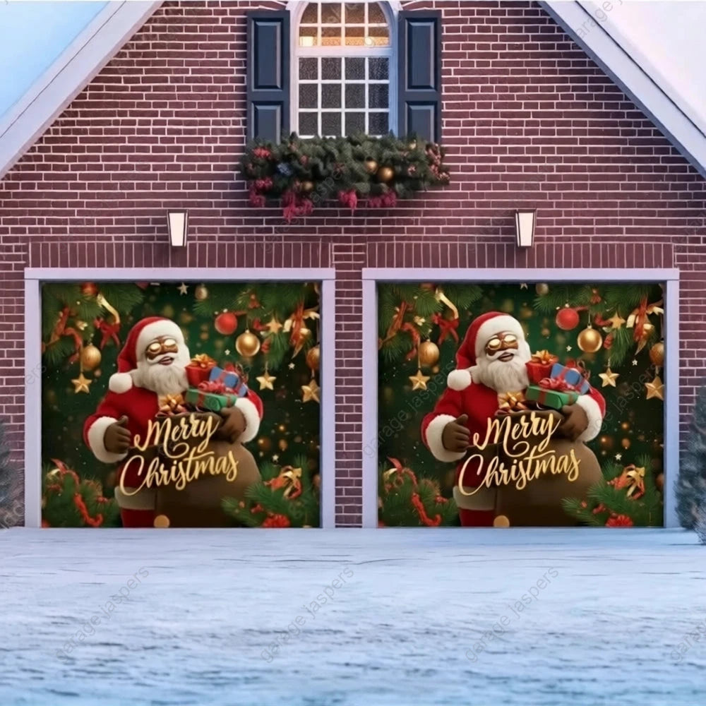 Black Santa | Christmas Garage Door Cover