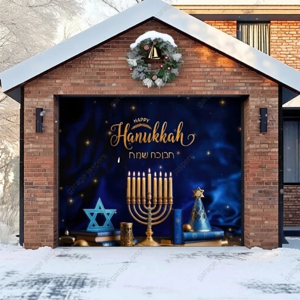 Happy Hanukkah (B) Festive Garage Door Cover