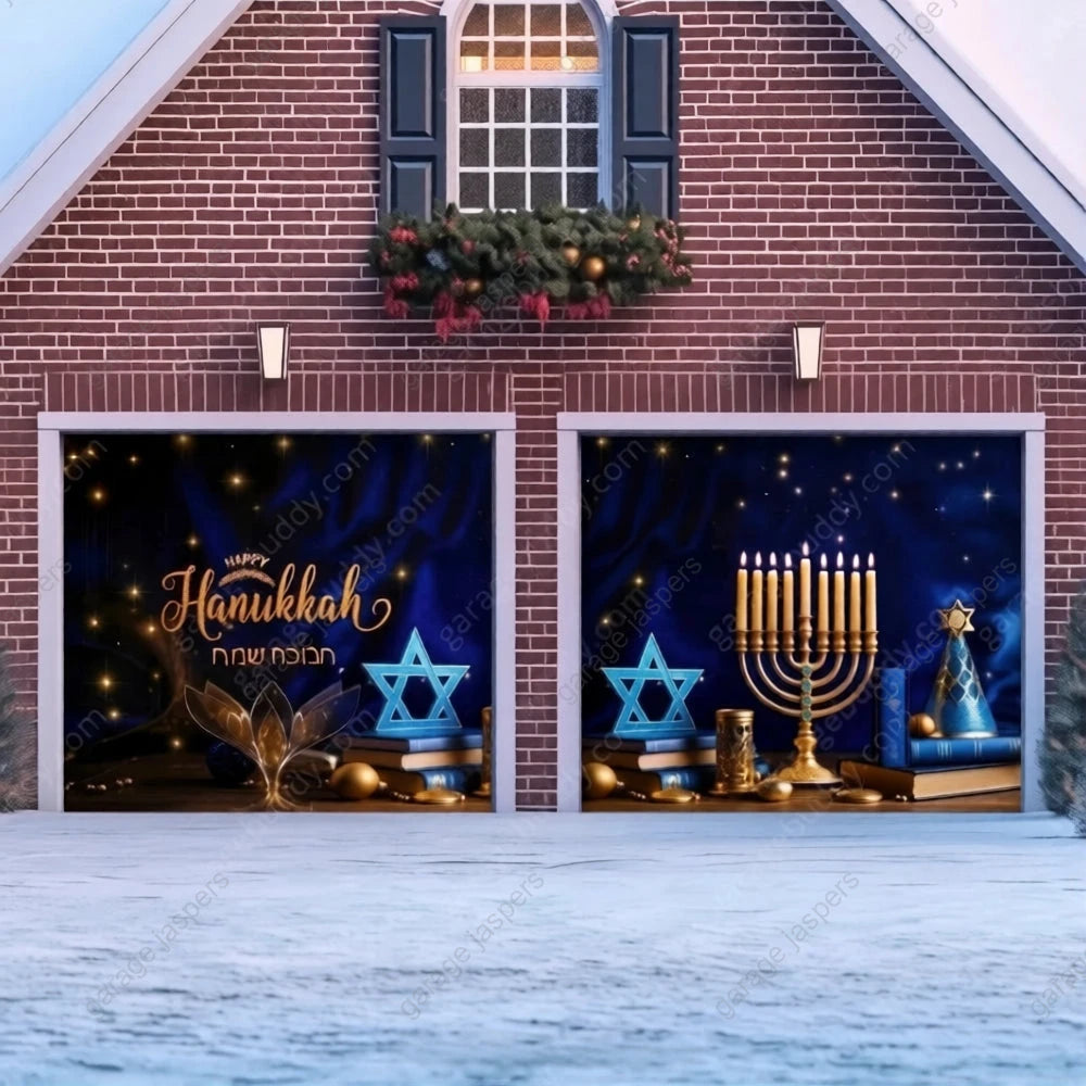 Happy Hanukkah (B) Festive Garage Door Cover