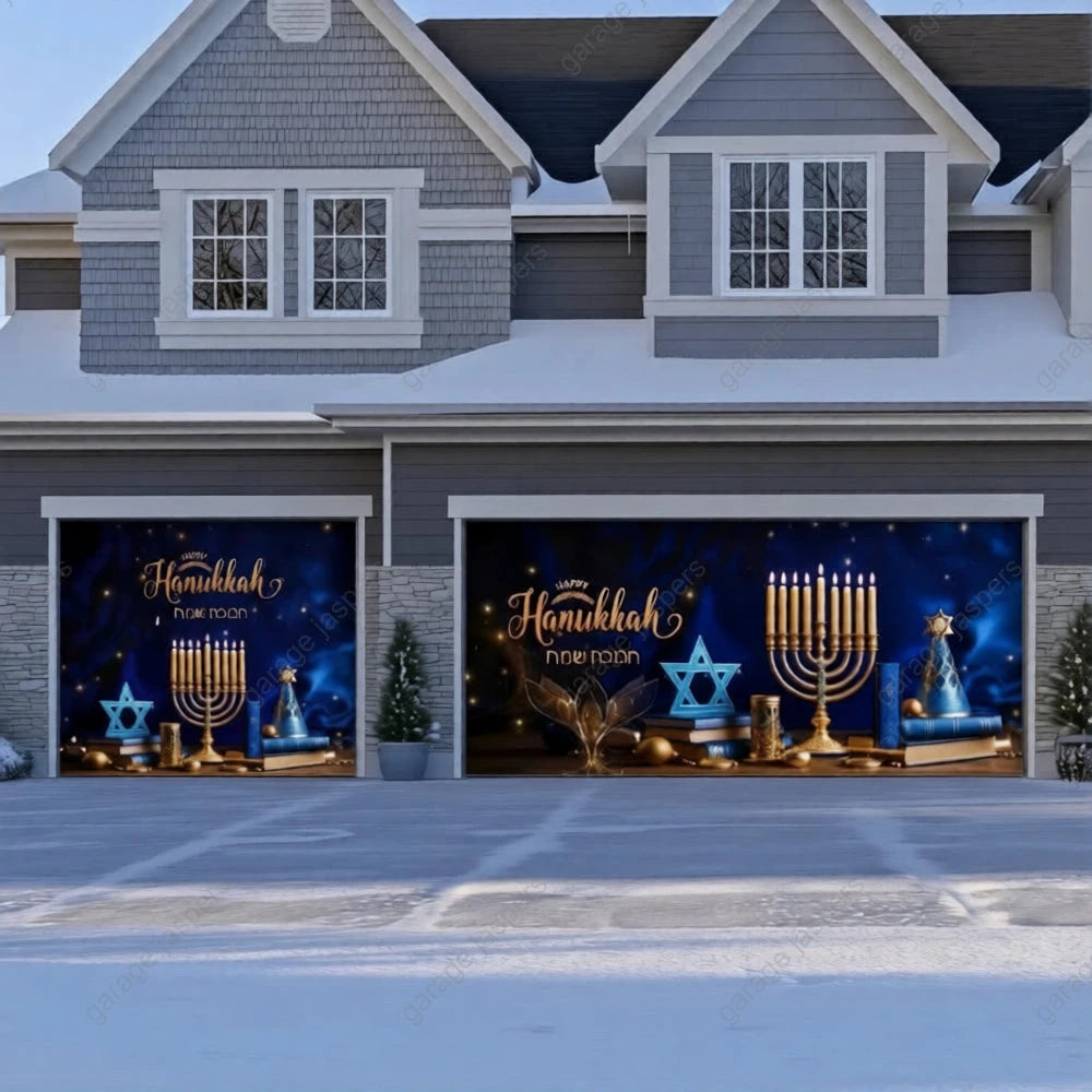 Happy Hanukkah (B) Festive Garage Door Cover