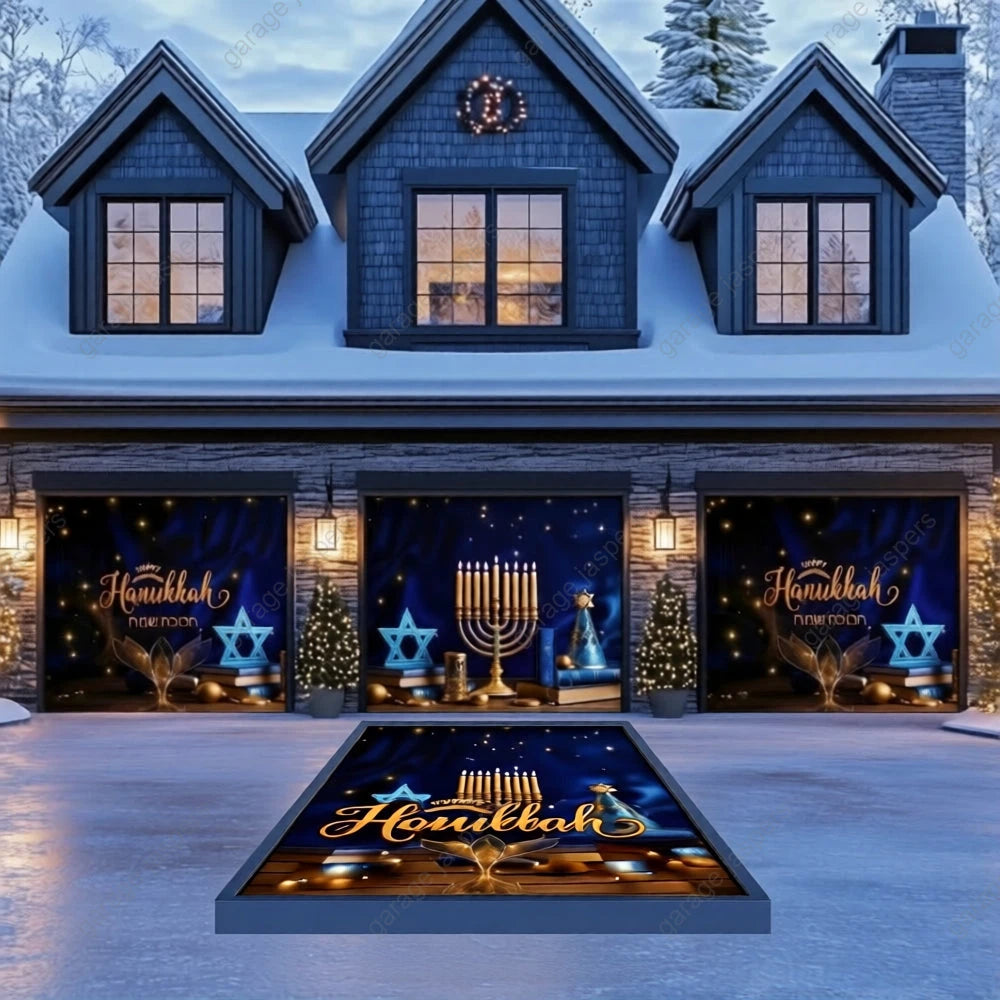 Happy Hanukkah (B) Festive Garage Door Cover
