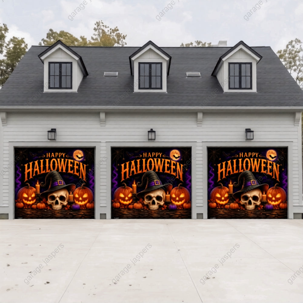 Wicked Halloween (Glow) | Skull & Pumpkin Halloween Garage Door Cover