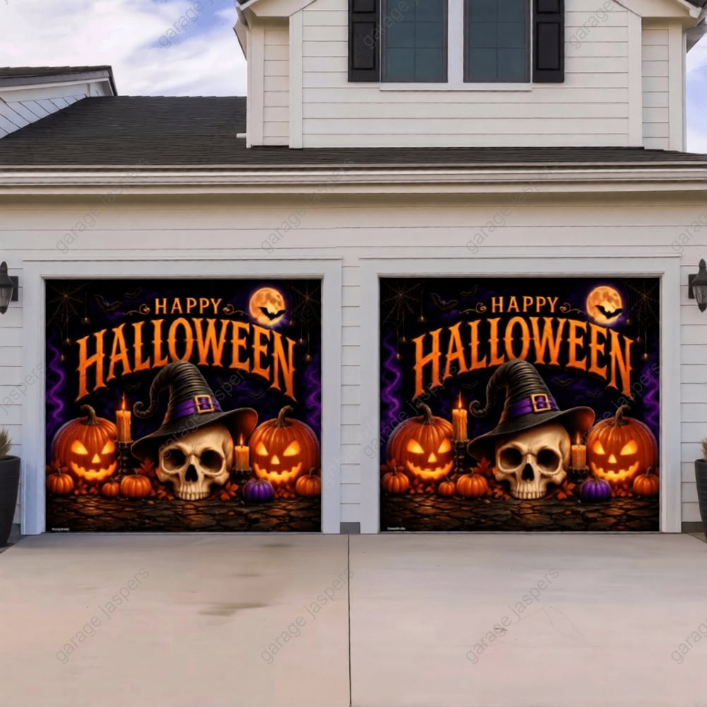 Wicked Halloween (Glow) | Skull & Pumpkin Halloween Garage Door Cover