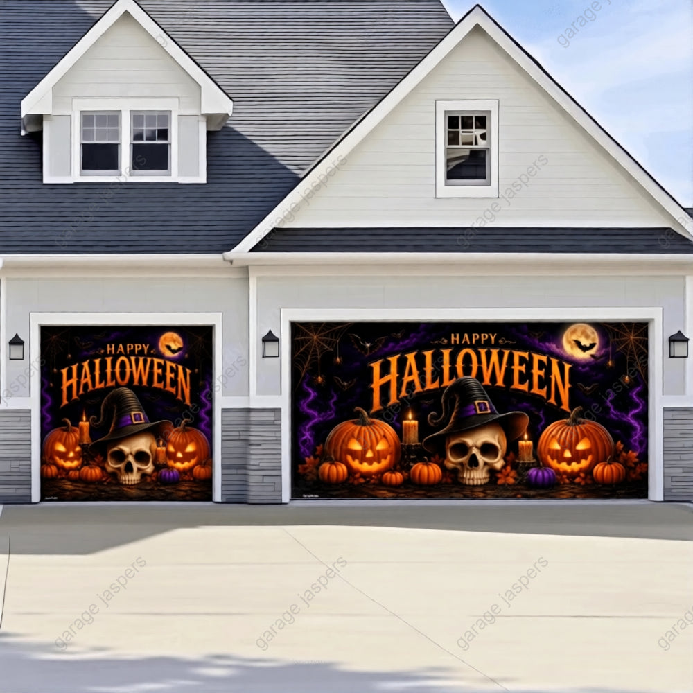 Wicked Halloween (Glow) | Skull & Pumpkin Halloween Garage Door Cover
