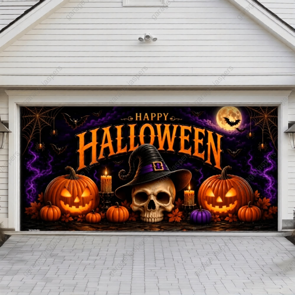 Wicked Halloween | Skull & Pumpkin Halloween Garage Door Cover