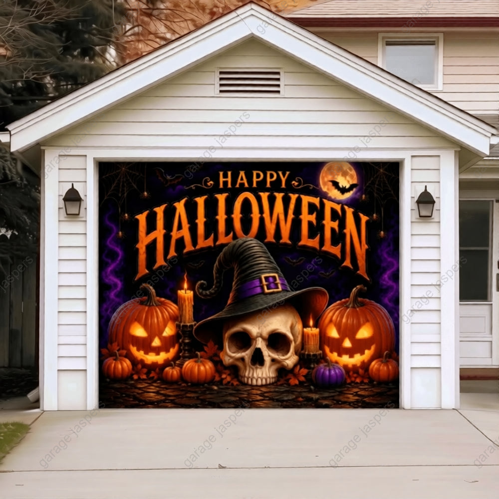 Wicked Halloween (Glow) | Skull & Pumpkin Halloween Garage Door Cover