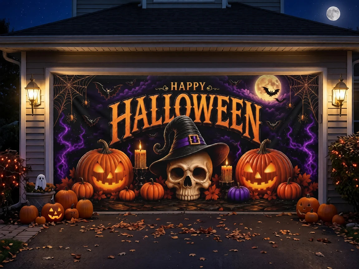 Wicked Halloween | Skull & Pumpkin Halloween Garage Door Cover