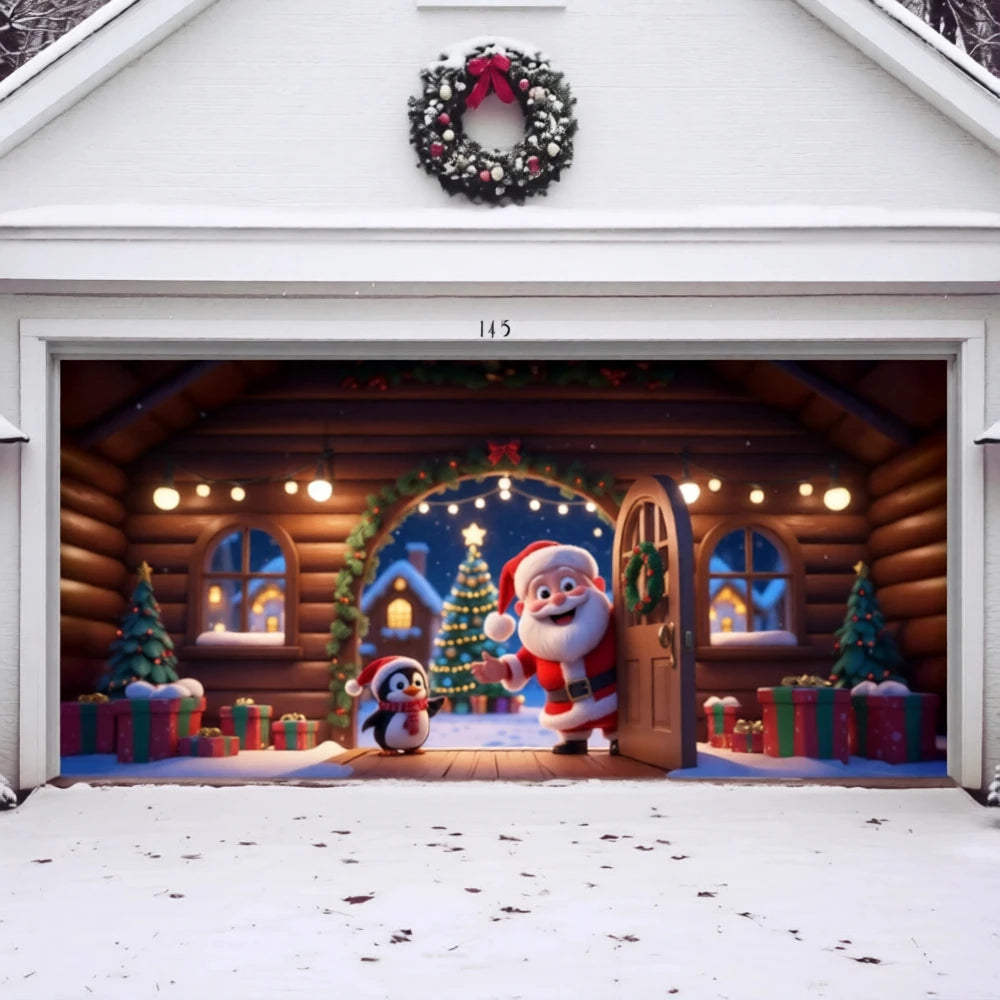 Santa's Cabin | Christmas Garage Door Cover